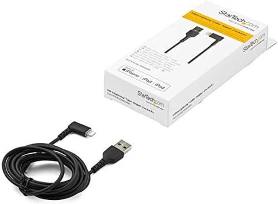 imageStarTechcom 3ft 1m Durable USB A to Lightning Cable  Black 90 Right Angled Heavy Duty Rugged Aramid Fiber USB Type A to Lightning ChargingSync Cord  Apple MFi Certified  iPhone RUSBLTMM1MBRBlack