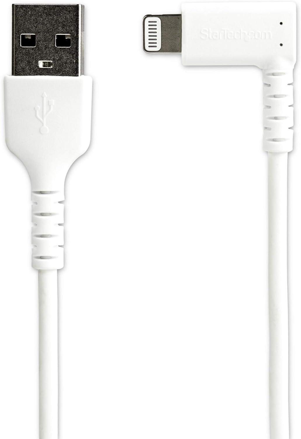 imageStarTechcom 3ft 1m Durable USB A to Lightning Cable  Black 90 Right Angled Heavy Duty Rugged Aramid Fiber USB Type A to Lightning ChargingSync Cord  Apple MFi Certified  iPhone RUSBLTMM1MBRWhite