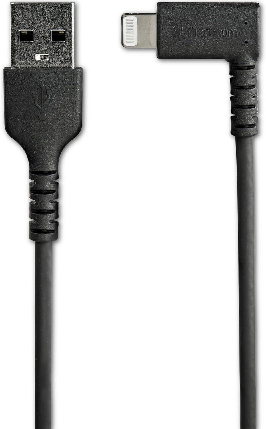 imageStarTechcom 3ft 1m Durable USB A to Lightning Cable  Black 90 Right Angled Heavy Duty Rugged Aramid Fiber USB Type A to Lightning ChargingSync Cord  Apple MFi Certified  iPhone RUSBLTMM1MBRBlack