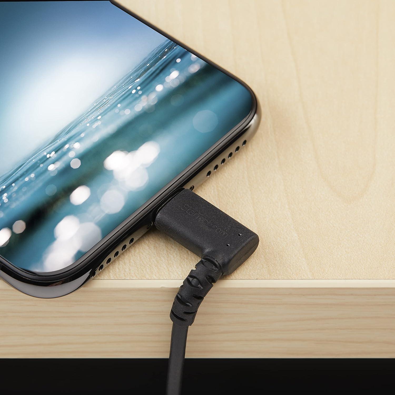 imageStarTechcom 3ft 1m Durable USB A to Lightning Cable  Black 90 Right Angled Heavy Duty Rugged Aramid Fiber USB Type A to Lightning ChargingSync Cord  Apple MFi Certified  iPhone RUSBLTMM1MBRBlack