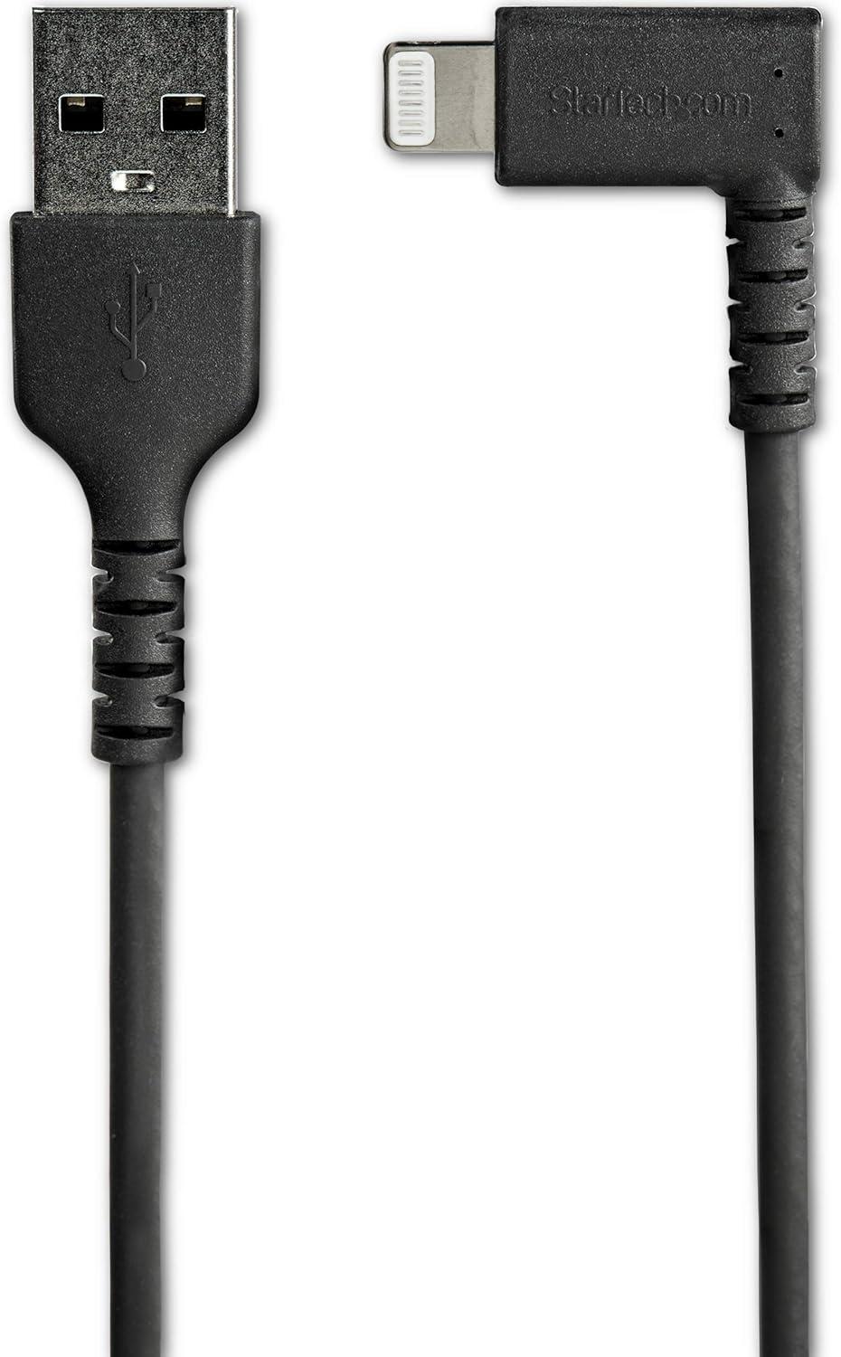 imageStarTechcom 3ft 1m Durable USB A to Lightning Cable  Black 90 Right Angled Heavy Duty Rugged Aramid Fiber USB Type A to Lightning ChargingSync Cord  Apple MFi Certified  iPhone RUSBLTMM1MBRBlack