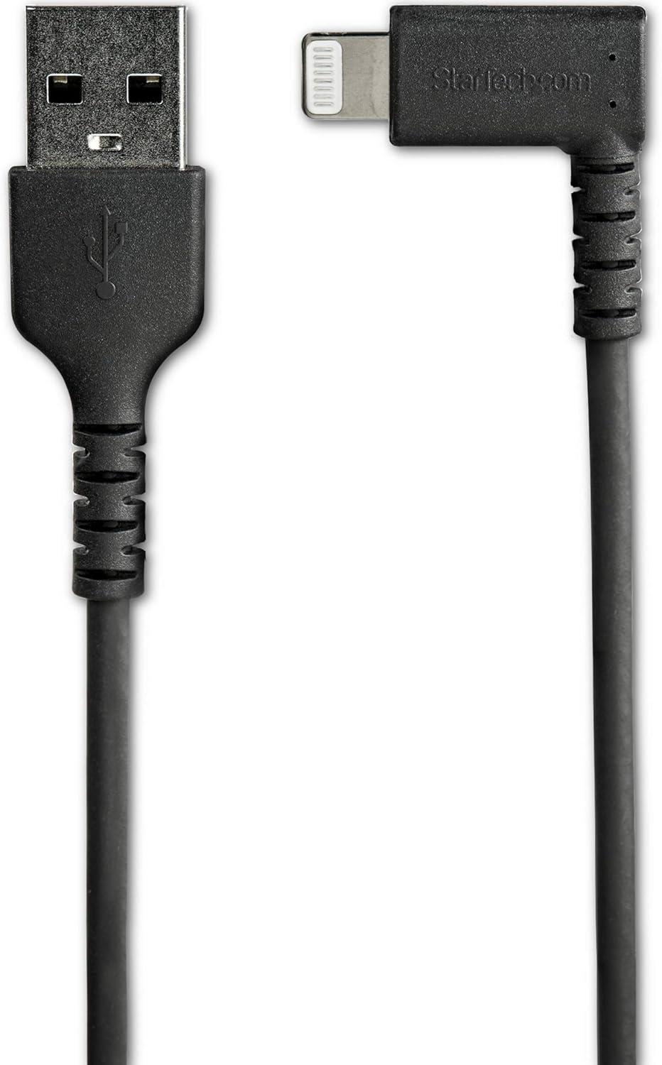 imageStarTechcom 3ft 1m Durable USB A to Lightning Cable  Black 90 Right Angled Heavy Duty Rugged Aramid Fiber USB Type A to Lightning ChargingSync Cord  Apple MFi Certified  iPhone RUSBLTMM1MBRBlack