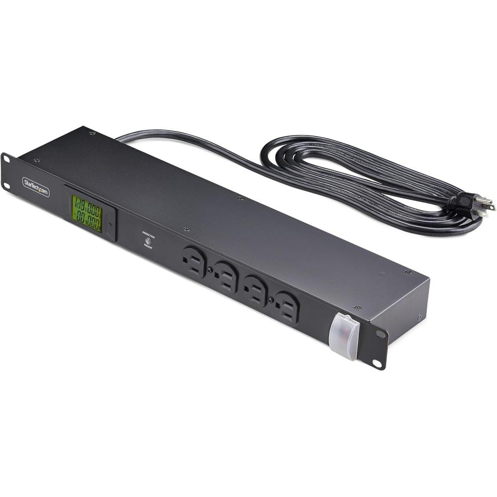 imageStarTechcom 12Outlet Horizontal Rack Mount Metered PDU 1U Server Power Strip wSurge Protector 8ft24m Power Cable TAA16 Outlets  15A