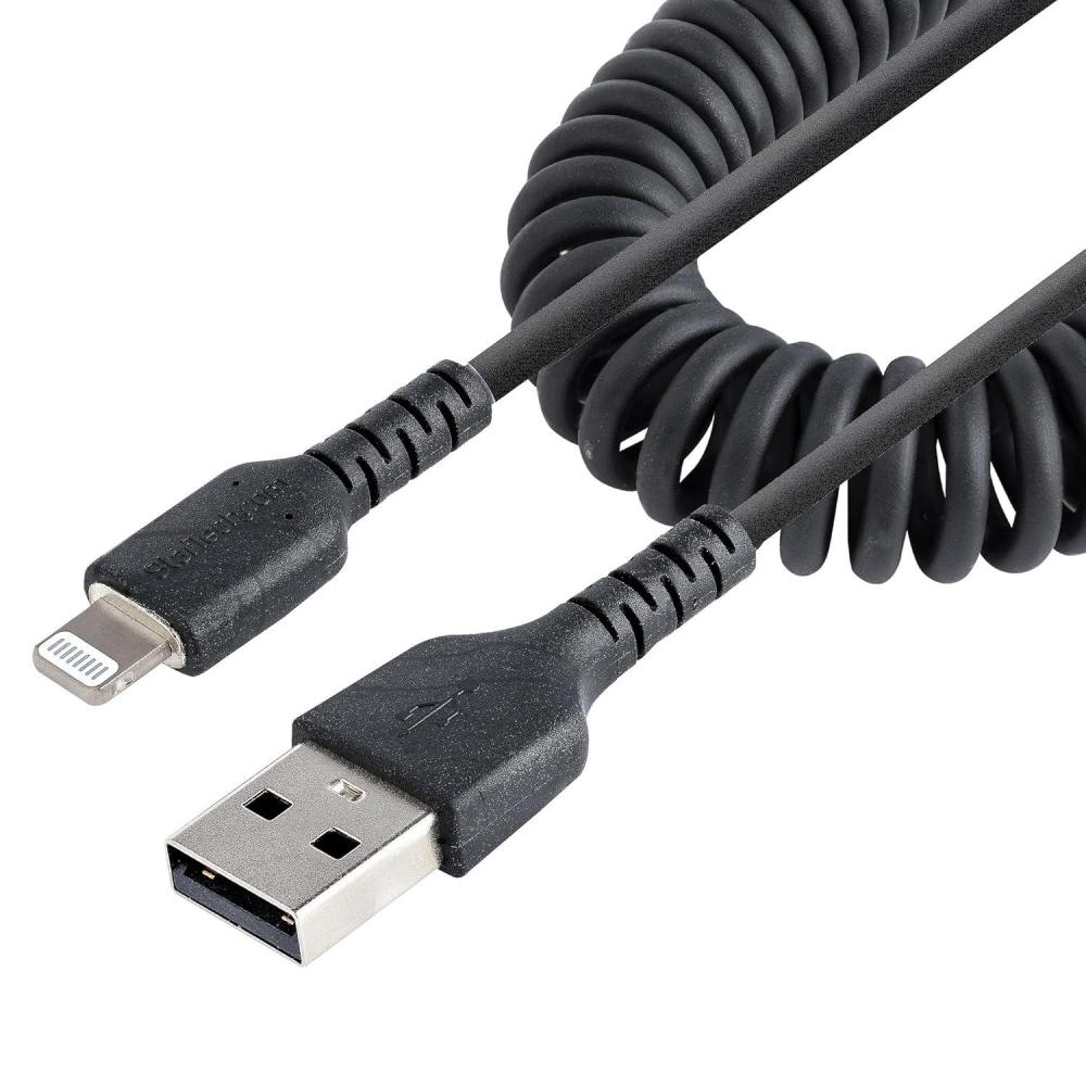 imageStarTechcom 1m 3ft USB C to Lightning Cable MFi Certified Coiled iPhone Charger Cable Black Durable TPE Jacket Aramid Fiber Heavy Duty Coil Lightning Cable RUSB2CLT1MBC1m  3ft