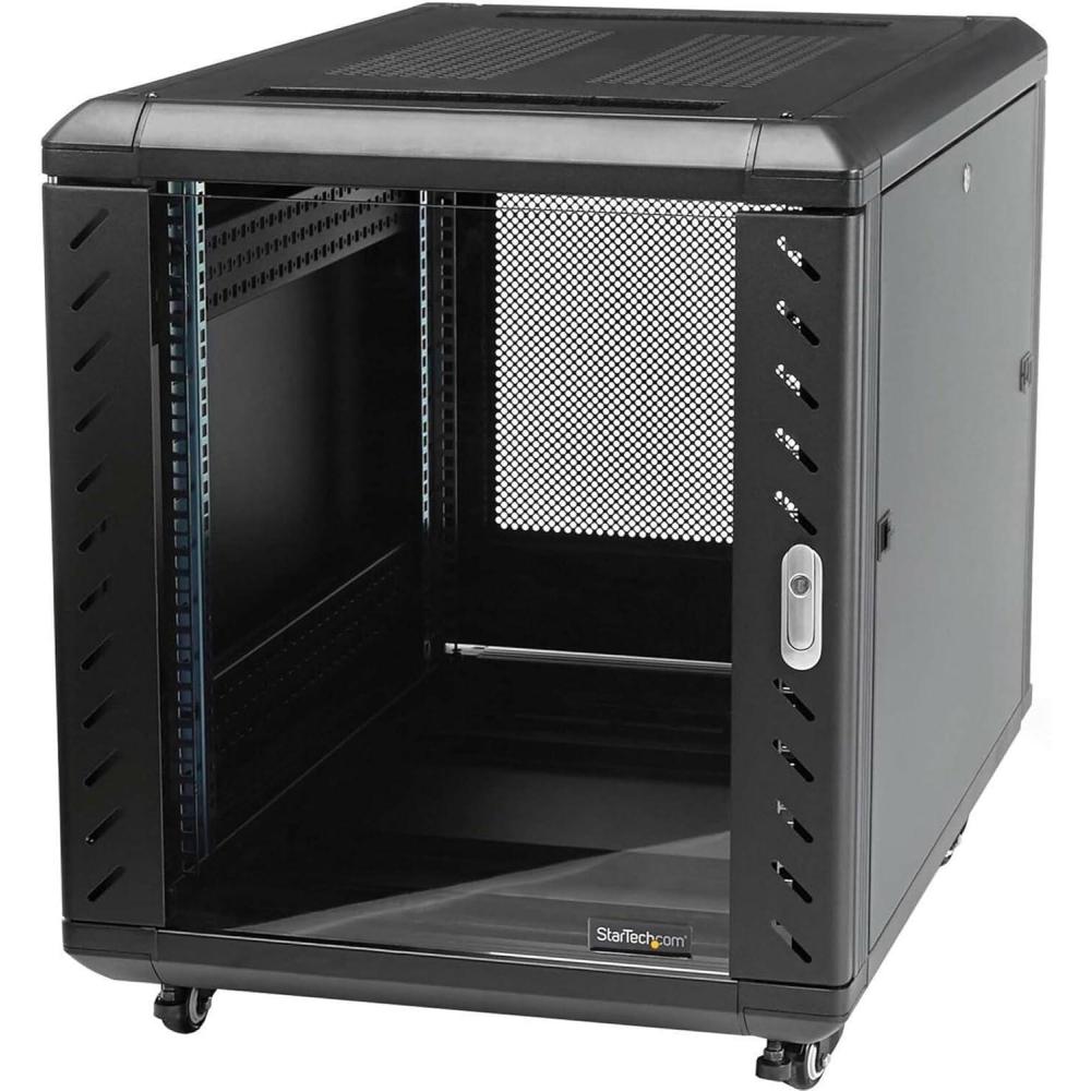 imageStarTechcom 22U Server Rack Cabinet with secure locking door  4 Post Adjustable Depth 55quot to 287quot  1768 lb capacity  19 inch Portable Network Equipment Enclosure on wheelscasters RK2236BKF15U