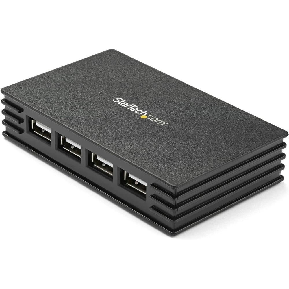imageStarTechcom 4 Port Compact Black USB 20 Hub  Buspowered or with Included Power Adapter  Portable MacPC laptop hub TAA ST4202USB