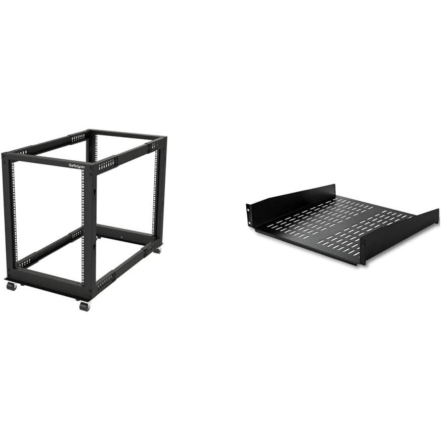 imageStarTechcom 4Post 12U Mobile Open Frame Server Rack 19in Network Rack with Wheels Rolling Rack for ComputerAVDataIT Equipment  Casters Leveling Feet or Floor Mounting 4POSTRACK12U15U