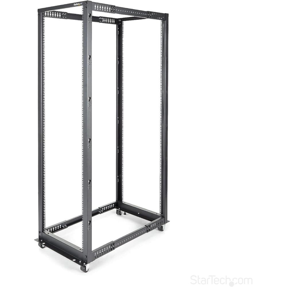 imageStarTechcom 4Post 12U Mobile Open Frame Server Rack 19in Network Rack with Wheels Rolling Rack for ComputerAVDataIT Equipment  Casters Leveling Feet or Floor Mounting 4POSTRACK12U42U