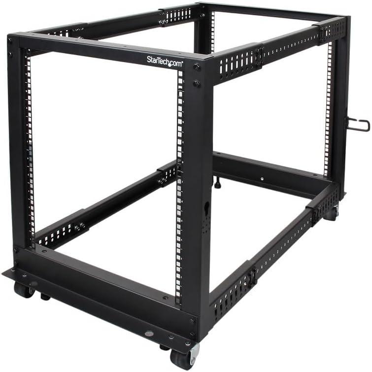 imageStarTechcom 4Post 12U Mobile Open Frame Server Rack 19in Network Rack with Wheels Rolling Rack for ComputerAVDataIT Equipment  Casters Leveling Feet or Floor Mounting 4POSTRACK12U12U