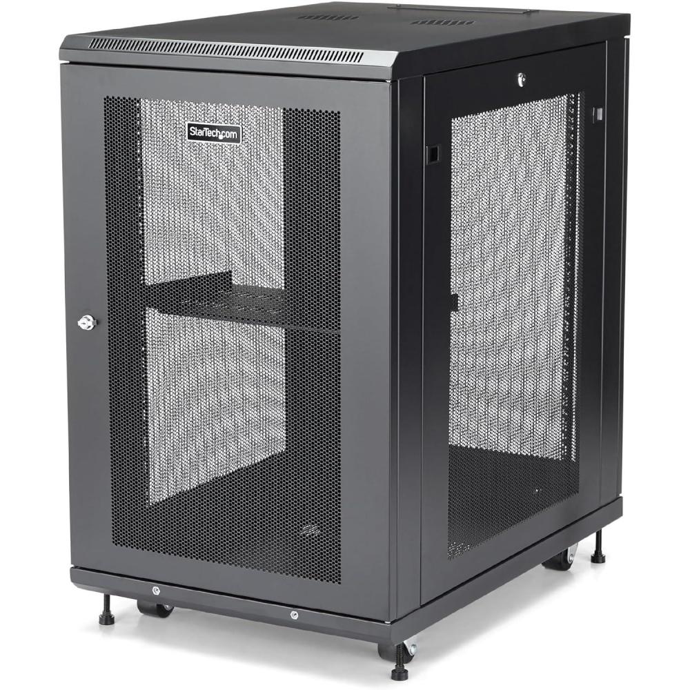 imageStarTechcom 4Post 18U Server Rack Cabinet 19quot Data Rack Cabinet Kit for IT  Network Equipment with Adjustable Mounting Rails Ships Fully Assembled18U