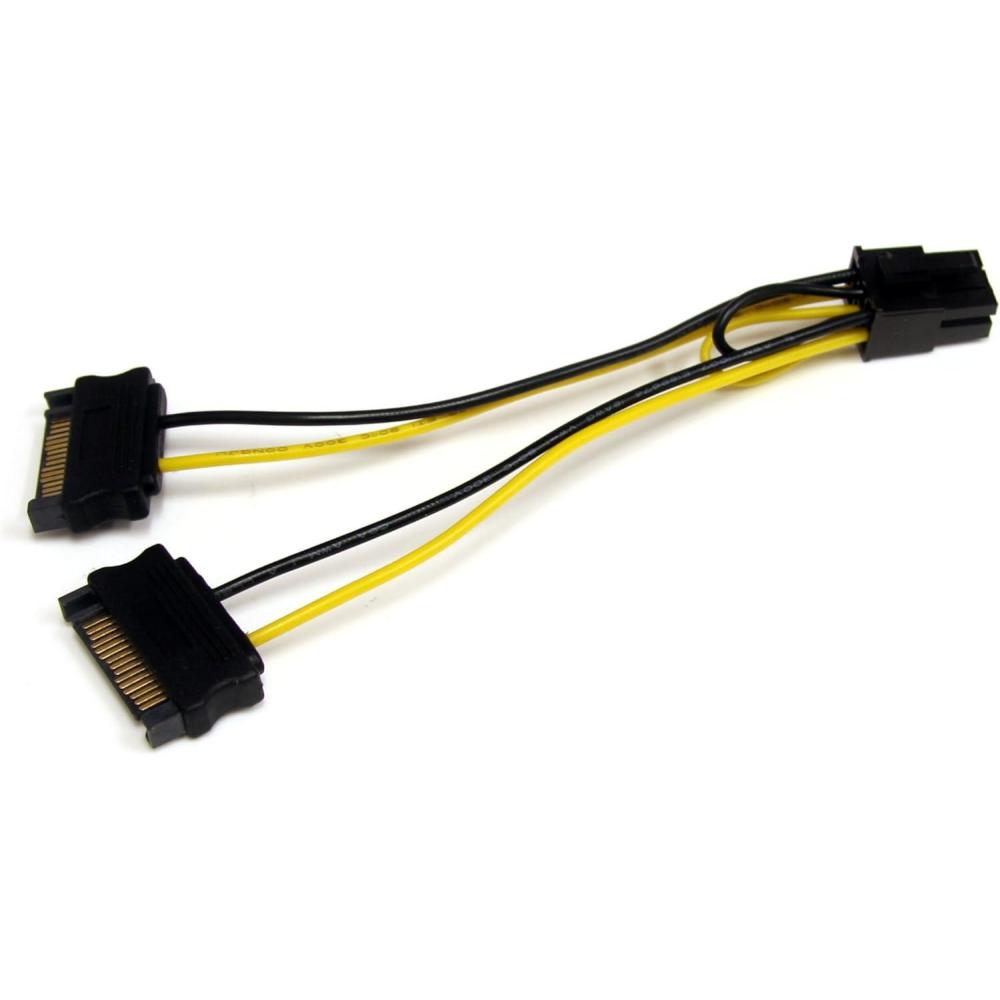 imageStarTechcom 6in SATA Power to 6 Pin PCI Express Video Card Power Cable Adapter  SATA to 6 pin PCIe power Black Yellow SATPCIEXADAP