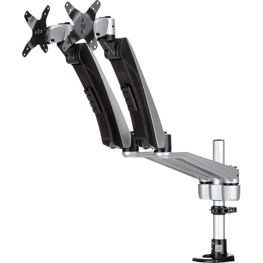 imageStarTechcom Desk Mount Dual Monitor Arm  Articulating  Supports VESA Monitors 12 to 30quot 198lb9kg  Adjustable  GrommetDesk Mount  Premium  Silver TAA ARMDUAL30