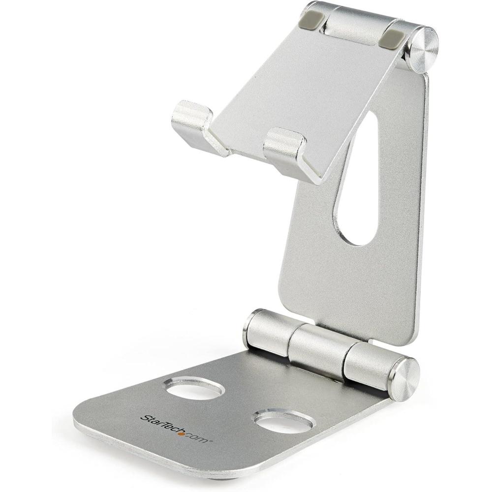 imageStarTechcom Phone and Tablet Stand  Foldable Universal Mobile Device Holder for Smartphones ampamp Tablets Adjustable MultiAngle Ergonomic Cell Phone Stand for Desk Portable 4in to 13in USPTLSTNDSilver