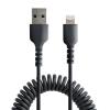 StarTech.com 1m (3ft) USB C to Lightning Cable, MFi Certified, Coiled iPhone Charger Cable, Black, Durable TPE Jacket Aramid Fiber, Heavy Duty Coil Lightning Cable (RUSB2CLT1MBC)(1m / 3ft)
