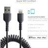 StarTech.com 1m (3ft) USB C to Lightning Cable, MFi Certified, Coiled iPhone Charger Cable, Black, Durable TPE Jacket Aramid Fiber, Heavy Duty Coil Lightning Cable (RUSB2CLT1MBC)(50 cm / 1.5 ft)