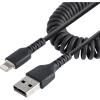 StarTech.com 1m (3ft) USB C to Lightning Cable, MFi Certified, Coiled iPhone Charger Cable, Black, Durable TPE Jacket Aramid Fiber, Heavy Duty Coil Lightning Cable (RUSB2CLT1MBC)(50 cm / 1.5 ft)