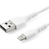 StarTech.com 3 Foot (1m) Durable Black USB-A to Lightning Cable – Heavy Duty Rugged Aramid Fiber USB Type A to Lightning Charger/Sync Power Cord – Apple MFi Certified iPad/iPhone 12 (RUSBLTMM1MB)(White)