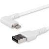 StarTech.com 3ft (1m) Durable USB A to Lightning Cable – Black 90° Right Angled Heavy Duty Rugged Aramid Fiber USB Type A to Lightning Charging/Sync Cord – Apple MFi Certified – iPhone (RUSBLTMM1MBR)(White)