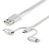 StarTech.com USB Multi Charging Cable – 3.3 ft / 1m – Lightning / USB-C / Micro-USB – Braided – MFi Certified – USB 2.0 – 3 in 1 Charging (LTCUB1MGR) Silver(8-pin lightning|micro-USB|USB-C)