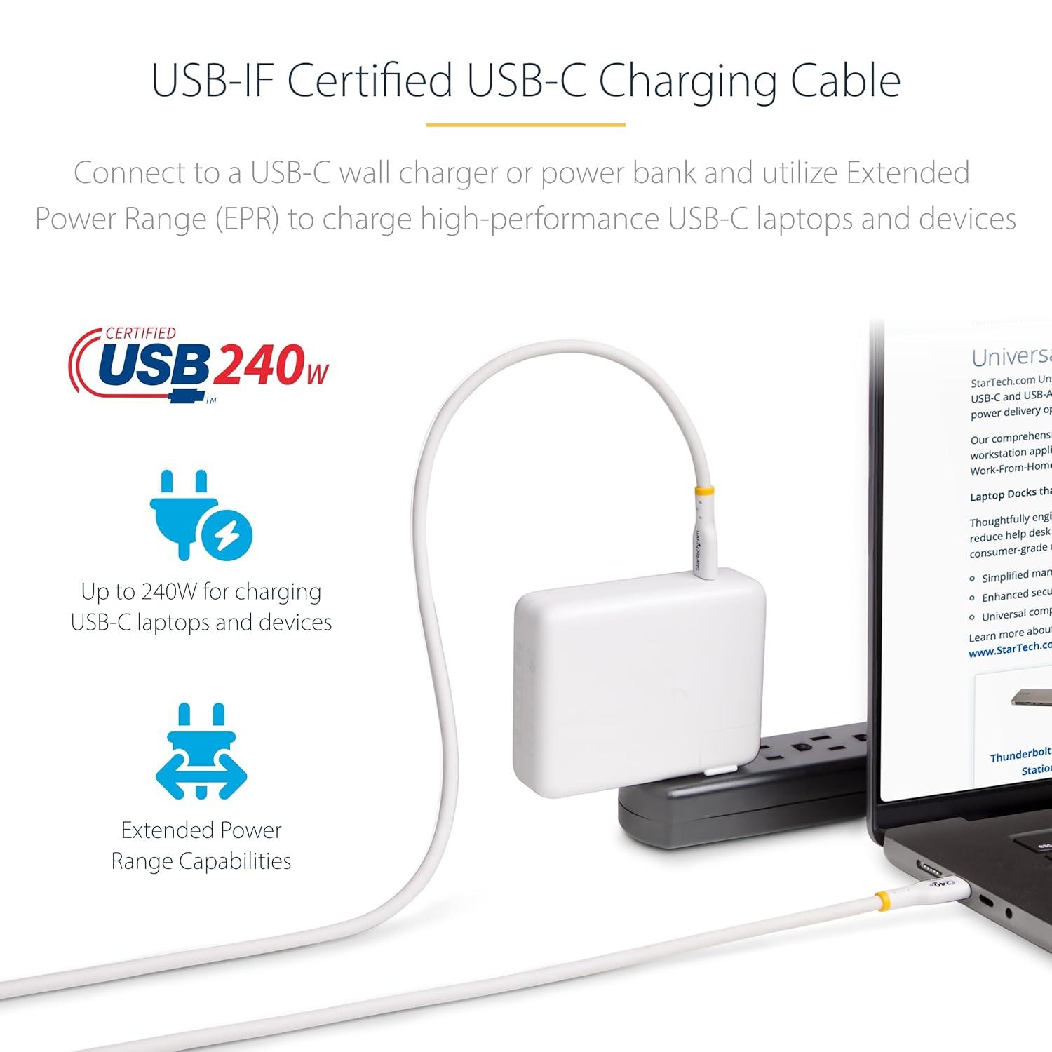 imageStarTechcom 3m White USBC Charging Cable USBIF Certified USB C Cable 240W PD USB 20 TypeC Laptop Charger Cord MM