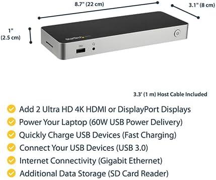 imageStarTechcom USB C Dock  Dual Monitor HDMI ampamp DisplayPort 4K 30Hz  USB TypeC Laptop Docking Station 60W Power Delivery SD 4Port USBA 30 Hub GbE Audio  Thunderbolt 3 Compatible DK30CHDDPPD