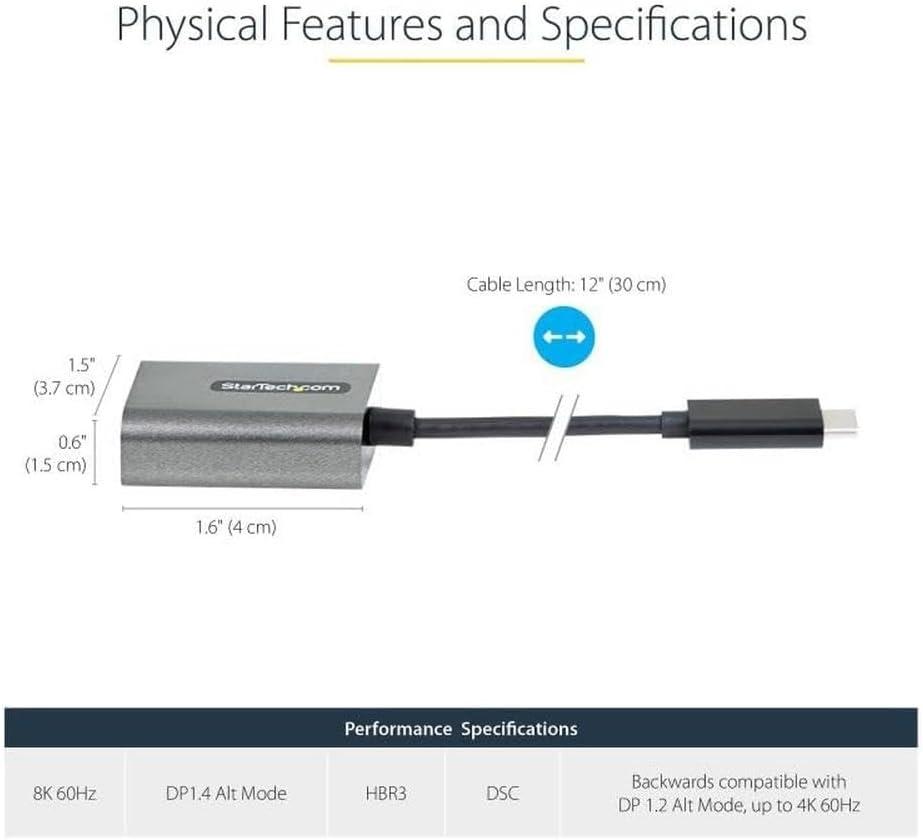 imageStarTechcom USB C to DisplayPort Adapter 8K4K 60Hz USBC to DisplayPort 14 Dongle USB TypeC to DP Monitor Video Converter Works wTB3  12quot Attached Cable Upgraded Version of CDP2DP CDP2DPEC