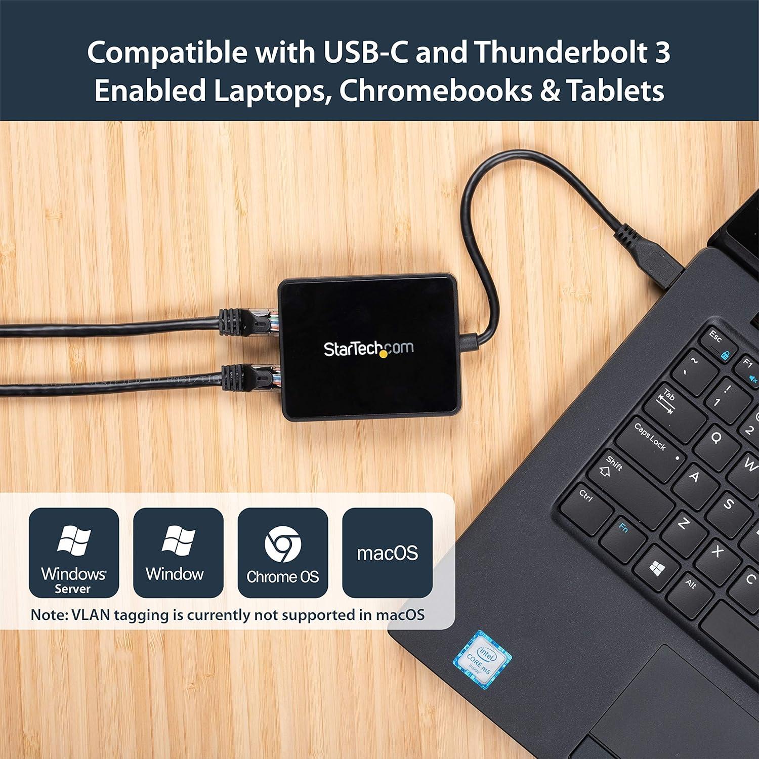imageStarTechcom USB C to Dual Port Gigabit Ethernet Adapter with USB 30 TypeA Port  USB TypeC Gigabit Network Adapter  Black