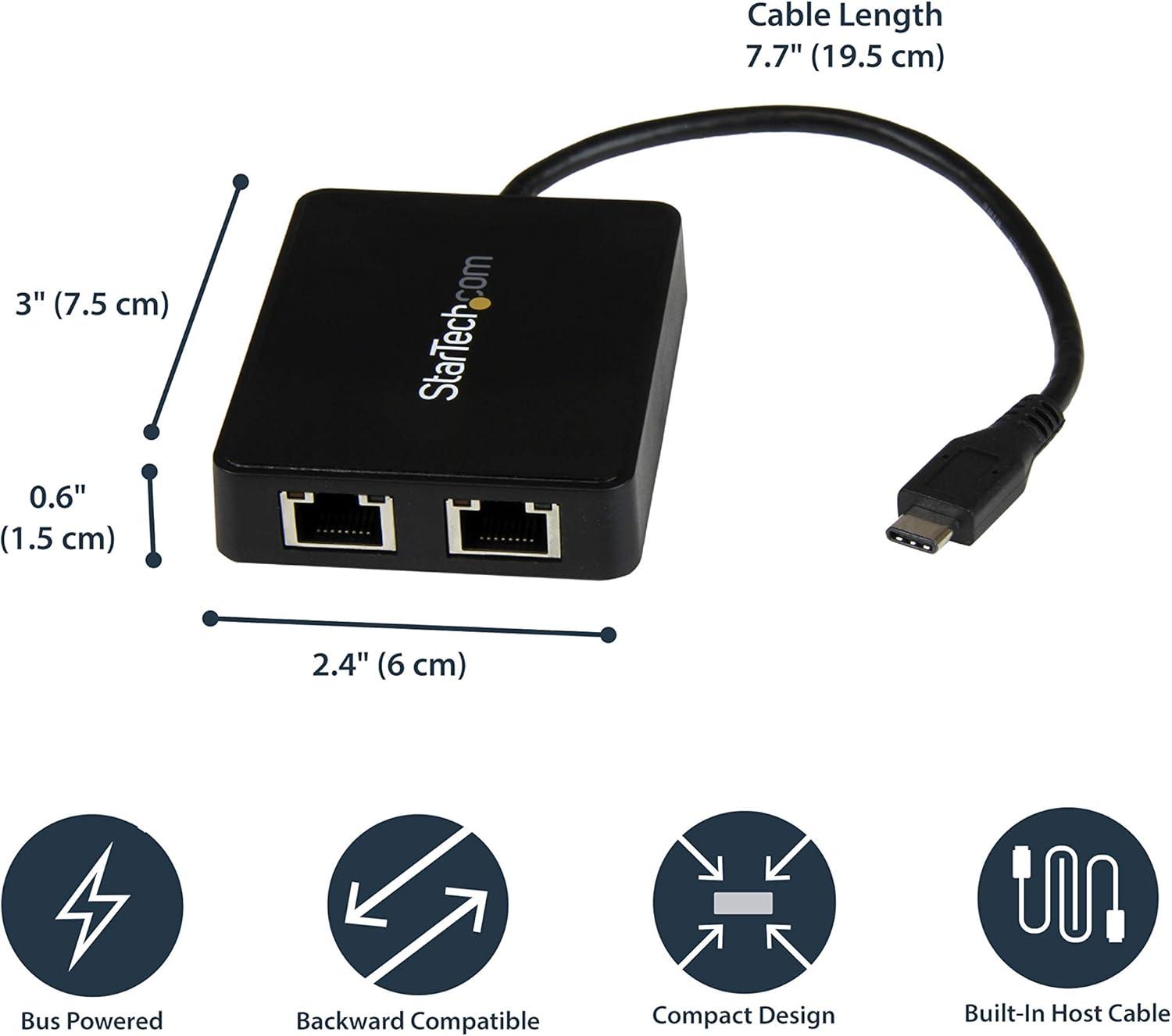 imageStarTechcom USB C to Dual Port Gigabit Ethernet Adapter with USB 30 TypeA Port  USB TypeC Gigabit Network Adapter  Black