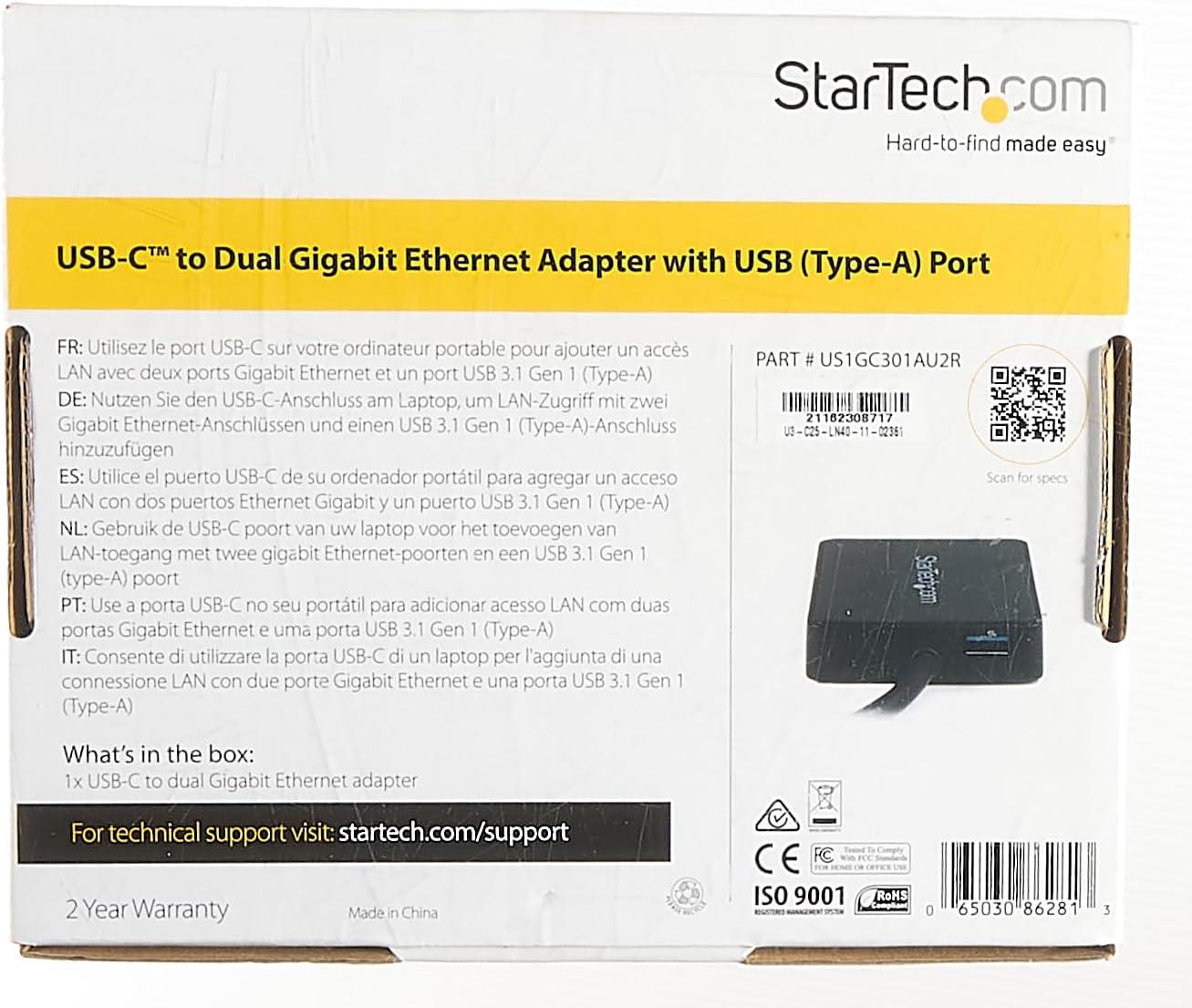 imageStarTechcom USB C to Dual Port Gigabit Ethernet Adapter with USB 30 TypeA Port  USB TypeC Gigabit Network Adapter  Black