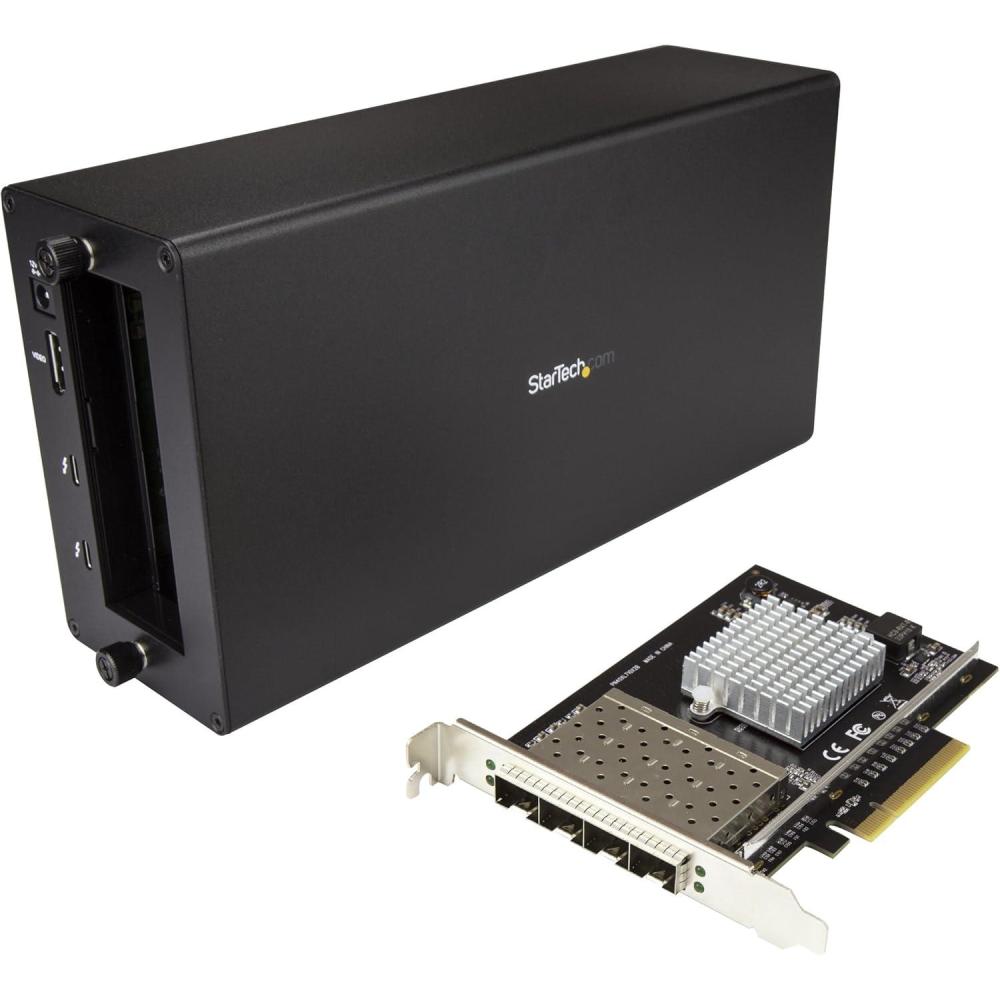 imageStarTech Thunderbolt 3 to 10GBe NIC 4 x Open SFP Ports External PCIe Enclosure with DisplayPort Monitor Port Thunderbolt 3 to Ethernet Model BNDTB410GSFP
