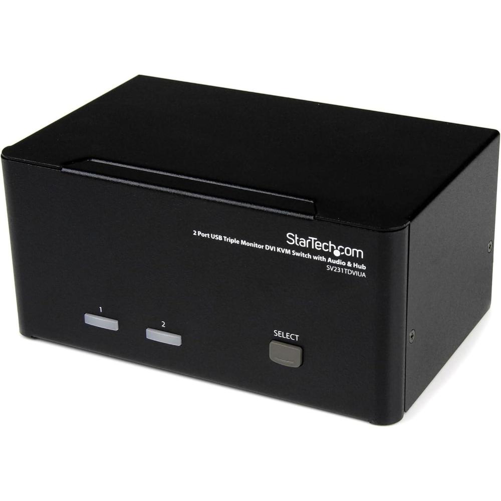 imageStarTechcom 2 Port Triple Monitor DVI USB KVM Switch with Audio ampamp USB 20 Hub  Multi Monitor KVM  Dual Port KVM Switch SV231TDVIUABlack2 Port