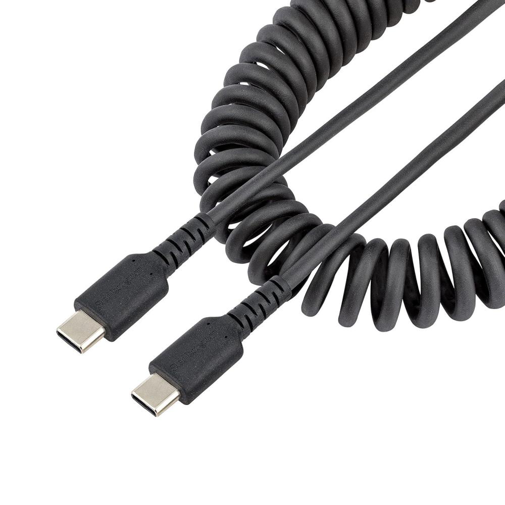 imageStarTechcom 20in 50cm USB C Charging Cable Coiled Heavy Duty Fast Charge ampamp Sync USBC Cable USB 20 TypeC Cable Rugged Aramid Fiber Durable Male to Male USB Cable Black R2CCC50CUSBCABLECoiled