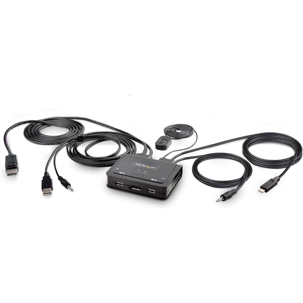 imageStarTechcom 2Port Hybrid USBC DisplayPort Cable KVM Switch 4K 60Hz Compact KVM with 6ft18m USBADPAudio ampamp 4ft12m USBC Integrated Cables Bus Powered Hotkey Switching C2D46UACCBLKVM