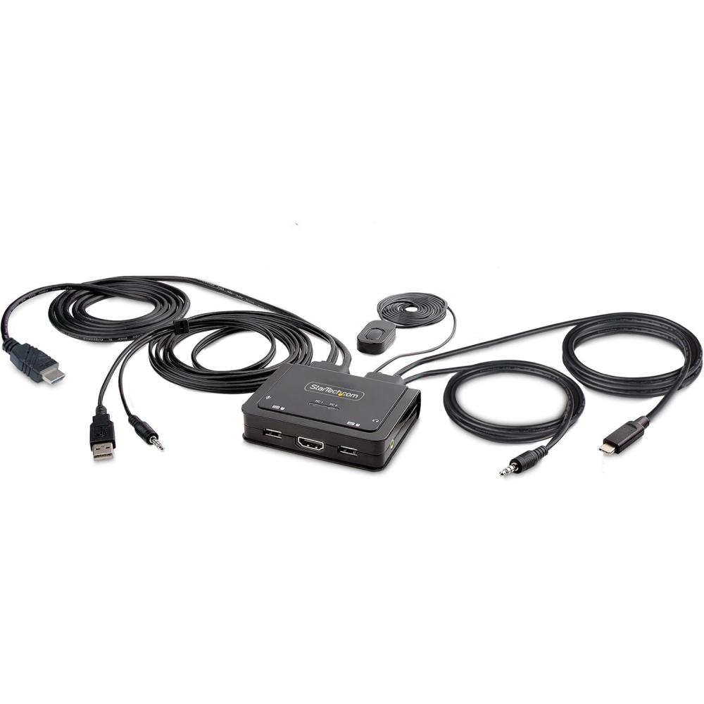 imageStarTechcom 2Port Hybrid USBC HDMI Cable KVM Switch 4K 60Hz Compact KVM with 6ft18m USBAHDMIAudio ampamp 4ft12m USBC Integrated Cables Bus Powered Hotkey Switching C2H46UACCBLKVM