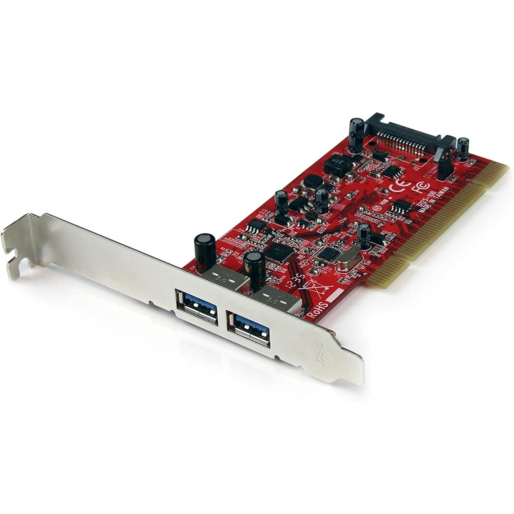 imageStarTechcom 4 Port PCI SuperSpeed USB 30 Adapter Card with SATASP4 Power Quad Port PCI USBA 30 5Gbps Controller Card Red Windows Only  TAA PCIUSB3S42 port