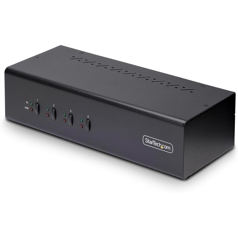 imageStarTechcom 4Port DualMonitor DisplayPort KVM Switch 4K 60Hz 2X USB 5Gbps Hub Ports 2X USB 20 HID Ports Hotkey and PushButton Switching TAA Compliant P4DD46A2KVMSWITCH