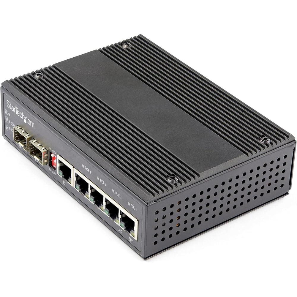 imageStarTechcom Industrial 6 Port Gigabit Ethernet Switch  4 PoE RJ45 2 SFP Slots 30W PoE 1248VDC 101001000 Rugged Power Over Ethernet LAN Switch 40C to 75C  DIN Mountable TAA IES1G52UP12V