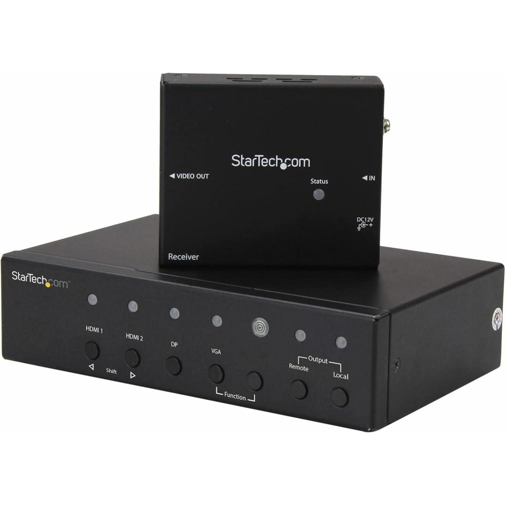 imageStarTechcom MultiInput HDBaseT Extender with Builtin Switch  DisplayPort VGA and HDMI Over CAT5e or CAT6  Up to 4K  up to 230 ft TAA STDHVHDBT