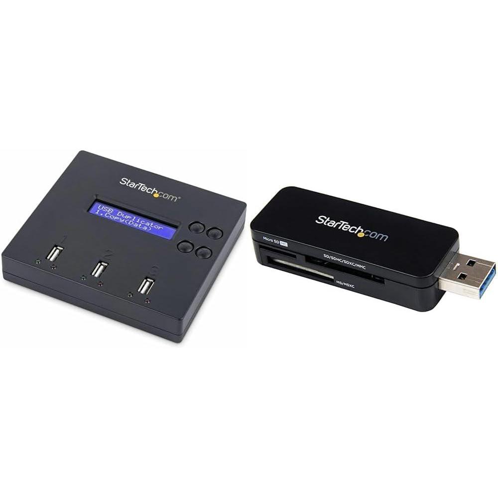 imageStarTechcom Standalone 1 to 7 USB Flash Drive DuplicatorCloner  Eraser Multiple USB Thumb Drive Copier  Sanitizer System File  SectorbySector Copy 15 GBmin 3Pass Erase LCD TAAFlash Drive Duplicator  Card Reader