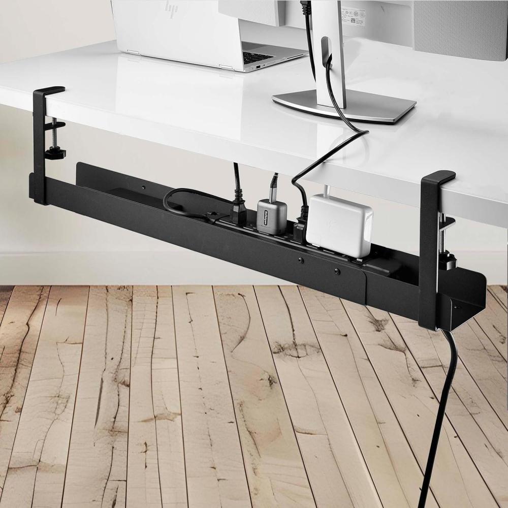 imageStarTechcom Under Desk Cable Management Tray Length Adjustable ClampOn Installation No Drilling Required BlackBlack