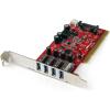 StarTech.com 4 Port PCI SuperSpeed USB 3.0 Adapter Card with SATA/SP4 Power, Quad Port PCI USB-A 3.0 (5Gbps) Controller Card, Red, Windows Only , TAA (PCIUSB3S4)(4 port)