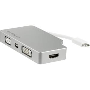 StarTech.com USB C Multiport Video Adapter with HDMI, VGA, Mini DisplayPort or DVI – USB Type C Monitor Adapter to HDMI 1.4 or mDP 1.2 (4K) – VGA or DVI (1080p) – Space Gray Aluminum (CDPVDHDMDPSG)(Silver)