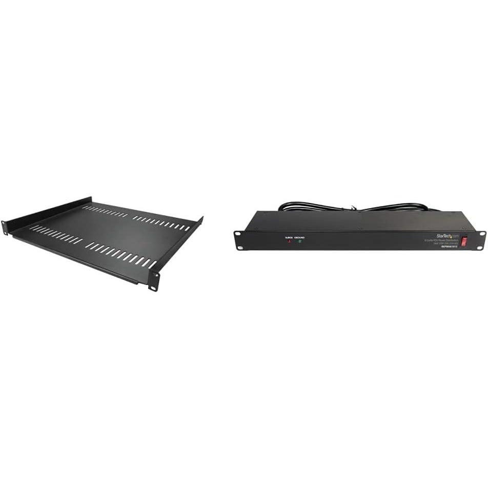 imageStarTechcom 1x 1U Vented Server Rack Shelf  16in Deep  44lbs Capacity CABSHELF116V Bundle with 1x 1U Rackmount PDU Power Strip with 8 Outlets RKPW081915