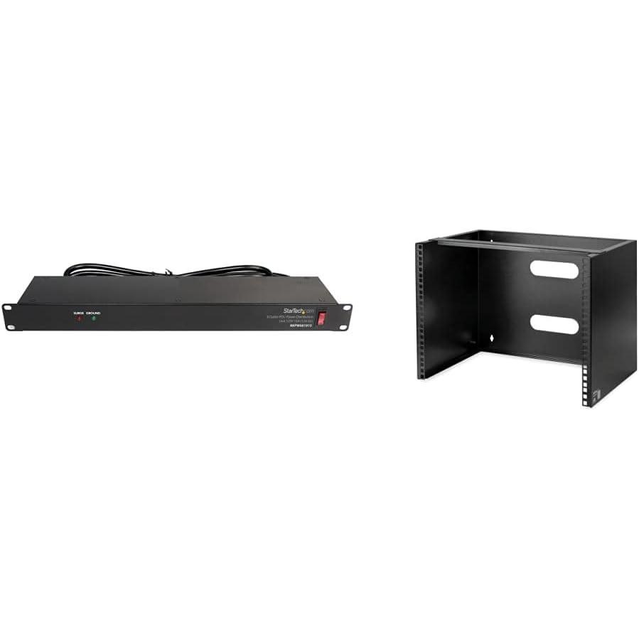 imageStarTechcom 1x 8U WallMount Bracket for RackMount Equipment WALLMOUNT8 Bundle with 1x 1U Rackmount PDU Power Strip with 8 Outlets RKPW0819158U