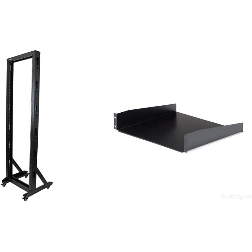 imageStarTechcom 2Post 42U Mobile Open Frame Server Rack Two Post 19in Network Rack with Casters Rolling Open Rack for AVDataIT Equipment Computer Rack for HomeOffice Spaces 2POSTRACK422 Post