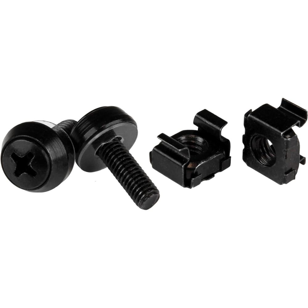 imageStarTechcom 50 Pack 1032 Server Rack Cage Nuts and Screws wWashers  Rack Mount Hardware Kit  NetworkIT Equipment Cabinet ClipCaptive Nuts ampamp Bolts for Square Holes  Black  TAA CABSCREW1032