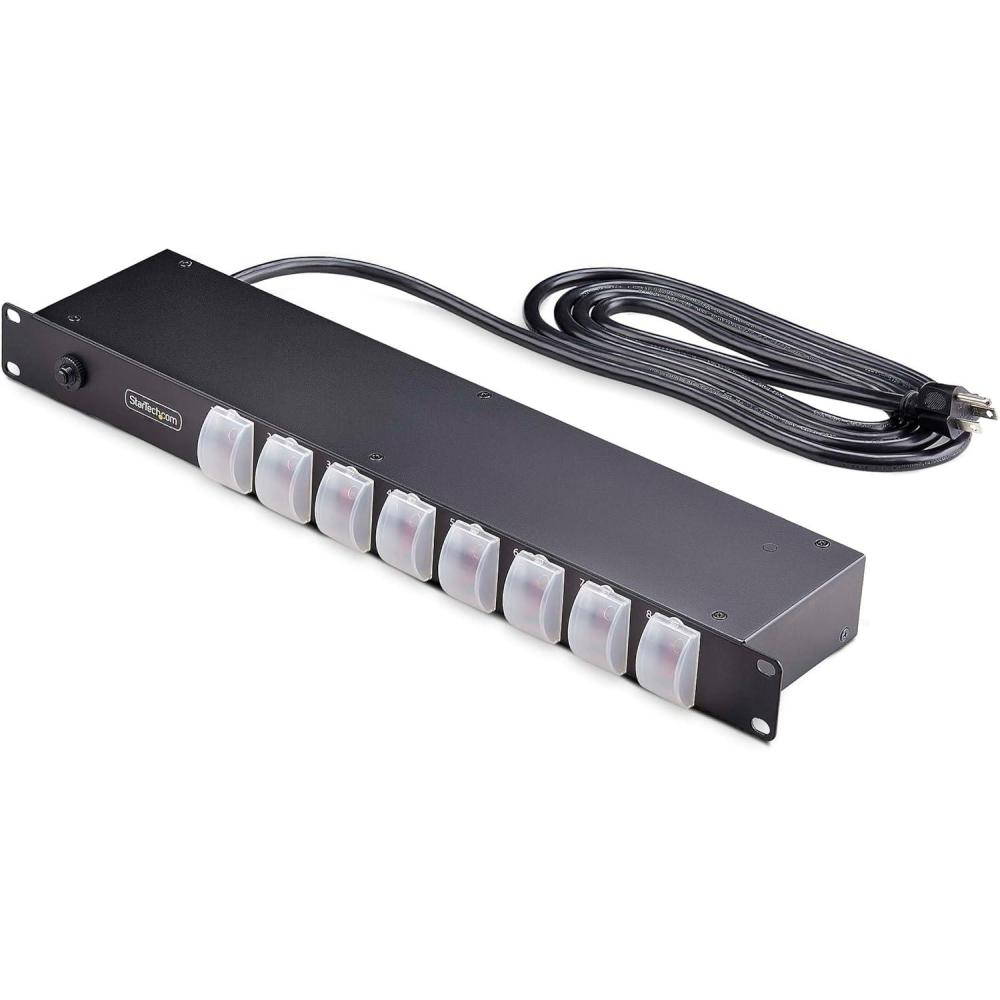 imageStarTechcom 8Outlet Horizontal Rack Mount PDU 1U Power Strip Outlet OnOff Switches 15A Breaker 8ft24m Cord NEMA 515 TAAIndividual Switched Outlets