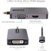 StarTech.com USB C Video Adapter, USB C to HDMI DVI VGA Adapter, Up to 4K 60Hz, Aluminum, Multiport Video Display Adapter, Thunderbolt 3/4 Compatible, USB Type C Travel Adapter (118-USBC-HDMI-VGADVI)