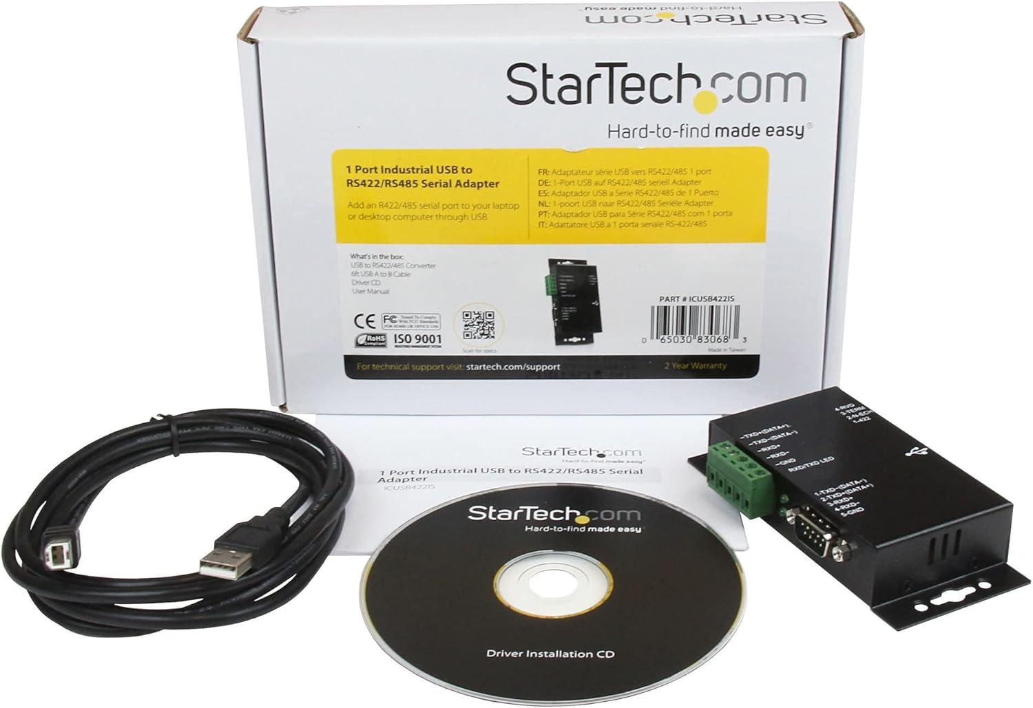imageStarTechcom 6ft 18m 1Port Professional RS422485 USB Serial Cable Adapter with COM Retention USB to RS422 Adapter TAAhub with Optical Isolation