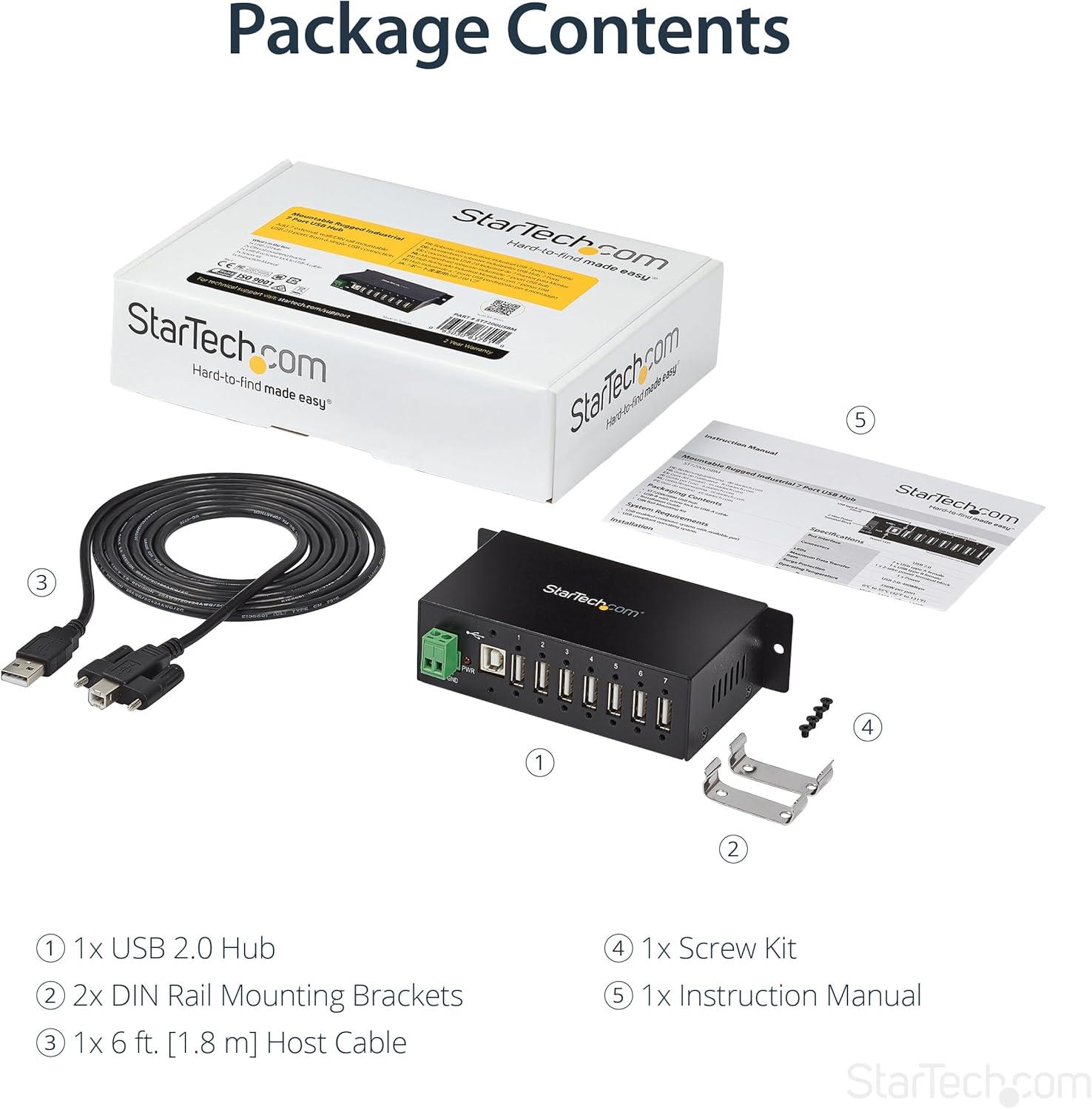imageStarTechcom 7Port USB 20 Hub Metal Industrial USBA Hub with ESD Protection ampamp 350W Surge Protection Din Rail Wall or Desk Mountable TAA Compliant USB Expander Hub ST7200USBM